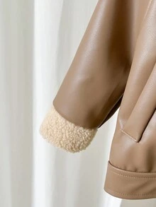 SHEIN Playful Pals 男婴保暖短款立领外套，适合秋冬季穿着 - 棕色 - 查看 5