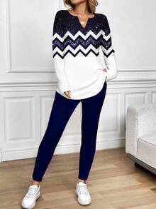 SHEIN LUNE 2pcs/Set Women Long Sleeve T-Shirt And Leggings, Autumn/Winter Pullover For Women Comfy Sets Women,Fall - Multicolor - View 3