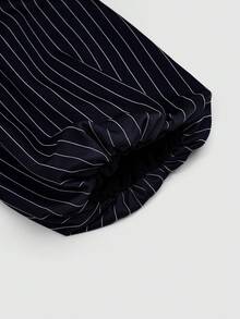 Sweetra Front Tie Deep V Slit Flare Sleeve Cinched Waist Fitted Brown & White Striped Casual, Commute, Date Night Elegant Relaxed Blouse Top, Plus Size - Navy Blue - View 6