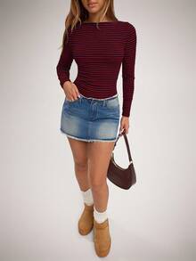 SHEIN Forever 21 Women's Casual Striped Print Long Sleeve T-Shirt