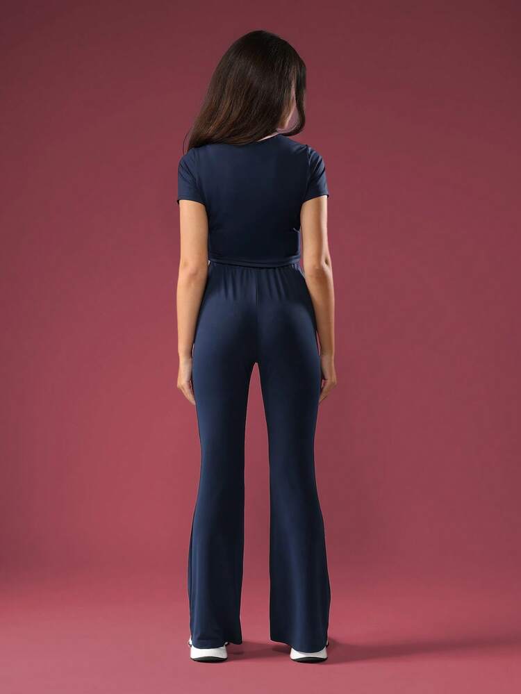 Retro 1991 Star Detail Crop Top And Flare Pants Set