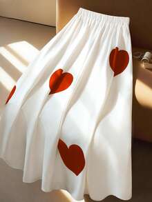 GlowEve CURVE Plus Size Women Heart Print A-Line Casual Versatile Skirt - Red - View 2