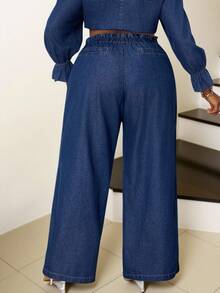 Slaydiva Plus Size Women's Casual City Office Jeans Pants  Autumn Loose Wide-Leg Jeans - Dark Wash - View 2