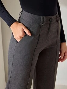 CLARA VERO Women's Solid Seam Detailed Tabby Weave Quality Elegant Suit Pants - Grey - View 4