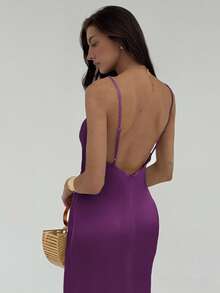 Aloruh 女式纯色简约无袖连衣裙 - 紫色 - 查看 2