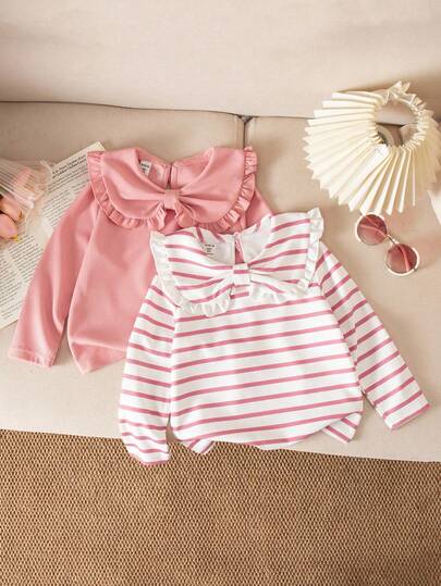 Genkimix Kids 2件套可爱舒适甜美公主风格蝴蝶结装饰女童长袖T恤