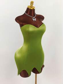 Amplova 万圣节仙女COS露肩露背交叉吊带连衣裙 - 綠色 - 查看 9