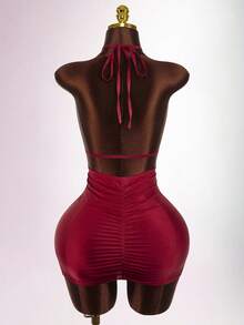 Amplova Y2K Amplova Women's Sexy Minimalist Solid Color Backless Ruched Bodycon Halter Neck Dress, Summer Slay Diva Dress Red Club Outfit Bodycon Dress Night Club Dress,Dresses For Women Party