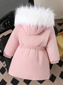 女童冬季休闲连帽保暖加厚羽绒服 - 粉色 - 查看 2