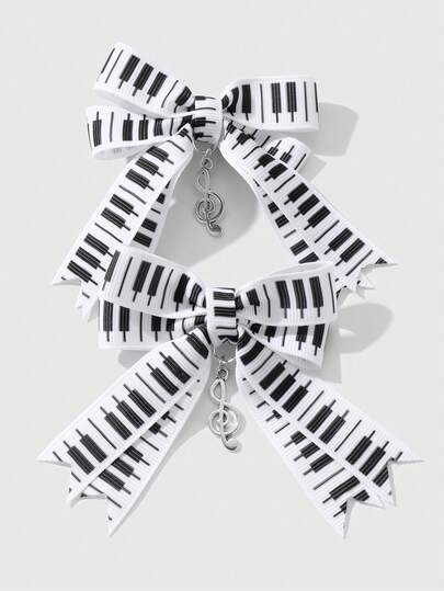 Kawaii 2 pezzi Fermagli per capelli versatili e minimal chic, di alta qualità, con nota musicale in bianco e nero e fiocco, set combo di fermagli laterali, adatti per donne e ragazze, per uso quotidiano e come regalo per le vacanze