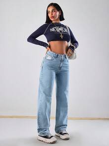 EURMUSE Women's Light Color Mid Waist Casual Denim Style - Medium Wash - View 5