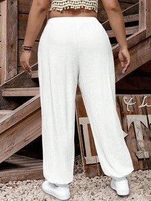 EMERY ROSE Quần dài thường ngày buộc túi màu trơn cỡ lớn cho nữ - trắng - Xem 2