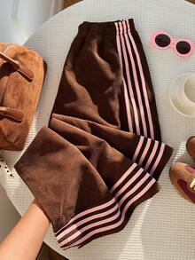 Muchica Brown Pants Women's Casual Colorblock Striped Wide Leg Pants Y2k
