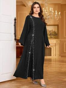 Al Najma Plus Size Women's Beaded & Rhinestone Embellished Long Sleeve Robe