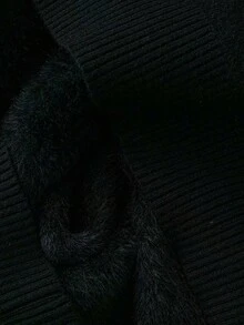 Linhara Plus Size Solid Color Turtleneck Fleece Sweater, Winter Knit Pullover Fall - Black - View 5