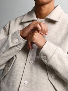 SUMWON 大学风格纽扣前夹克经典美式学院风休闲时尚外套休闲日常穿着现代简约男装 - 杏色 - 查看 2