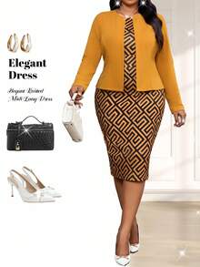 Fleurora 秋冬优雅通勤办公室彩色针织中长袖大码套装 - 彩色 - 查看 1