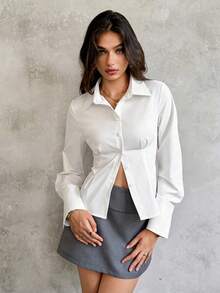 SHEIN LUNE Áo cánh nữ thời trang Hồng Kông ôm eo, dáng ôm thanh lịch, thường ngày, mùa thu - trắng - Xem 5