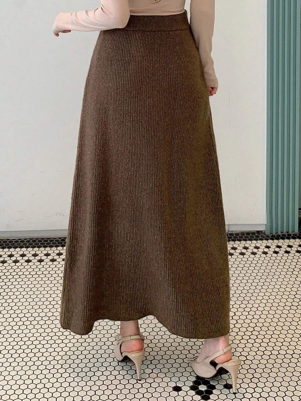 Women's Casual Solid Color Knitted Skirt, Autumn/Winter