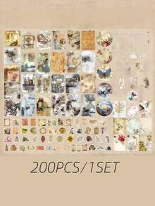 200PCS Vintage Multi Texture Stickers Pack With Botanical Elements For Journal Diary Notebook Laptop Phone Decoration Creative Gift Ideas Waterproof Durable - Multicolor - View 6