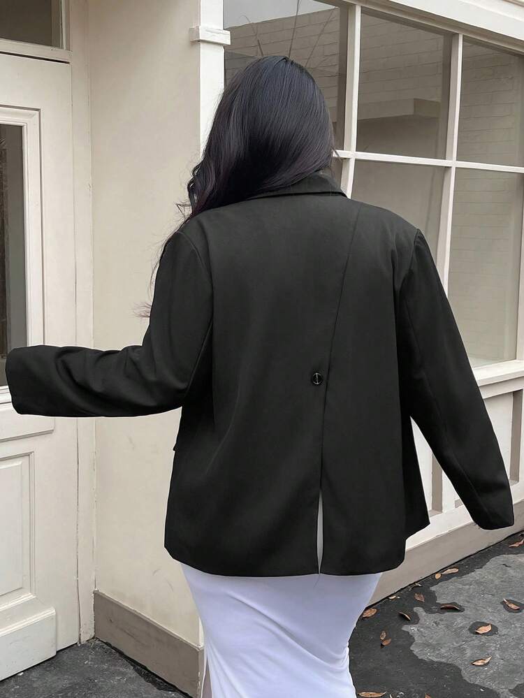 Dazy Plus Plus Size Women's Black Solid Color Lapel Collar Back Slit Design Casual Business Blazer Jacket Fall/Winter