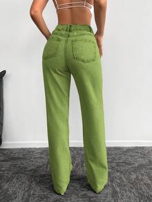 EURMUSE Ladies' Solid Straight-Leg Jeans - Army Green - View 5