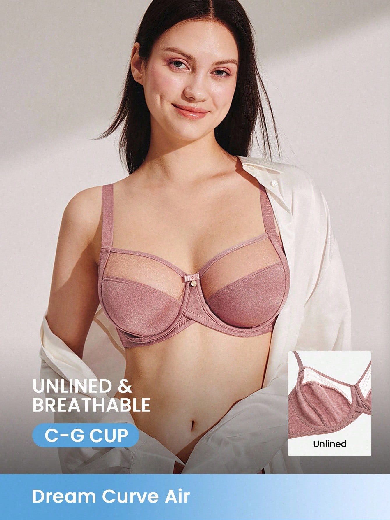 Unlined Full Coverage Side Support Mesh Bra
