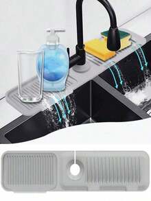 SHEIN 1 件装硅胶排水垫厨房/浴室水槽防溅防滑表面垫/架，装饰性防滑台面保护垫，家居和厨房装饰及实用礼品，舒适的秋冬风格 - 灰色 - 查看 5
