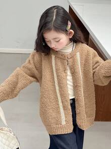 Dazy Kids Girls Lace Cardigan Sweater, Stylish Young Girl Fall Clothes - Camel - View 7