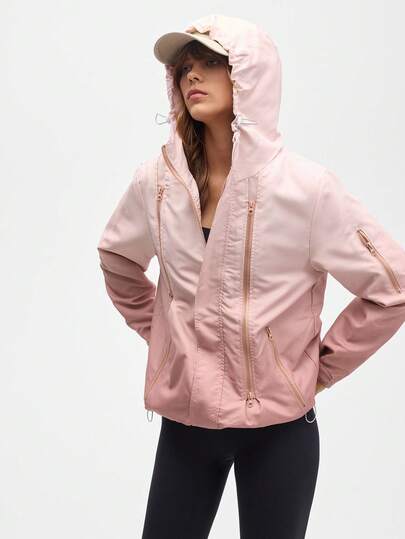 Eassivo Eassivo Women's Ombre Color Zip-Up Hooded Sports Jacket, Light Pink Hoodies For Women Zip Up