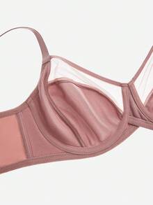LUVLETTE Plus Unlined Full Coverage Side Support Brown Mesh Sheer Basic Breezy Comfort Minimizer Bra - Redwood - View 8