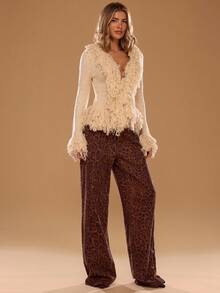 SHEIN BAE Áo khoác cardigan tua rua tay loe màu trơn dành cho nữ - Màu be - Xem 7