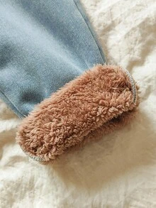 Vintaside Kids Baby Boy's Autumn/Winter Plush Lined Fashionable Versatile Simple Washed Denim Pants, Suitable For Casual Wear At Home, Leisure Outings Or Shopping Fall - Blue - View 7