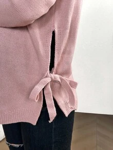 SHEIN 孕妇基本款纯色扭结圆领毛衣，休闲日常穿着 - 藕粉色 - 查看 5