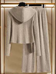 Franclia 女式纯色连帽长袖上衣和裤子两件套