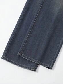 SHEIN Teen Girls Retro Casual Street Chic Cat Whisker Elastic Waist 5-Pocket Wide Leg Loose Jeans, All-Season Versatile Fashion Item Summer Holiday - Bronze - View 5