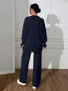 EURMUSE Cardigan Flower Detail Pullover Set Sweater Co-Ord +700 - Navy Blue - View 3