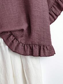 SHEIN LUNE Plus Size Solid Color Round Neck Ruffle Casual Pullover Shirt - Dusty Pink - View 5