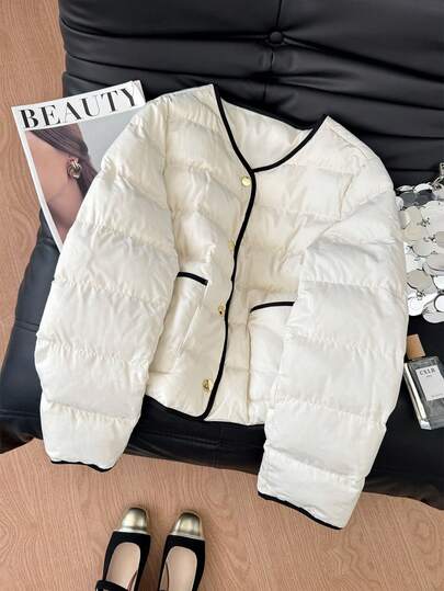 SHEIN Frenchy 女士休闲百搭撞色饰边夹克，冬季