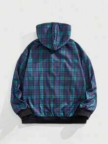 ROMWE MEN Prep Felpa con cappuccio a maniche lunghe stile college a quadri da uomo, autunno inverno