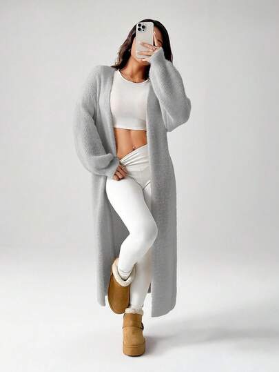 SHEIN PETITE Women's Warm Cardigan For Outings In Autumn And Winter,Fall Women Fall Clothes Fashionable Clothes For Women