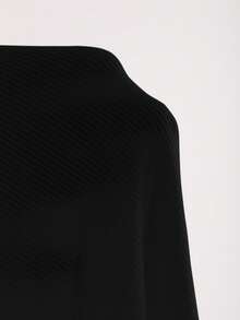 Dazy Plus 加大码纯色纽扣门襟半开领长袖 T 恤，秋季服装 - 黑色 - 查看 3