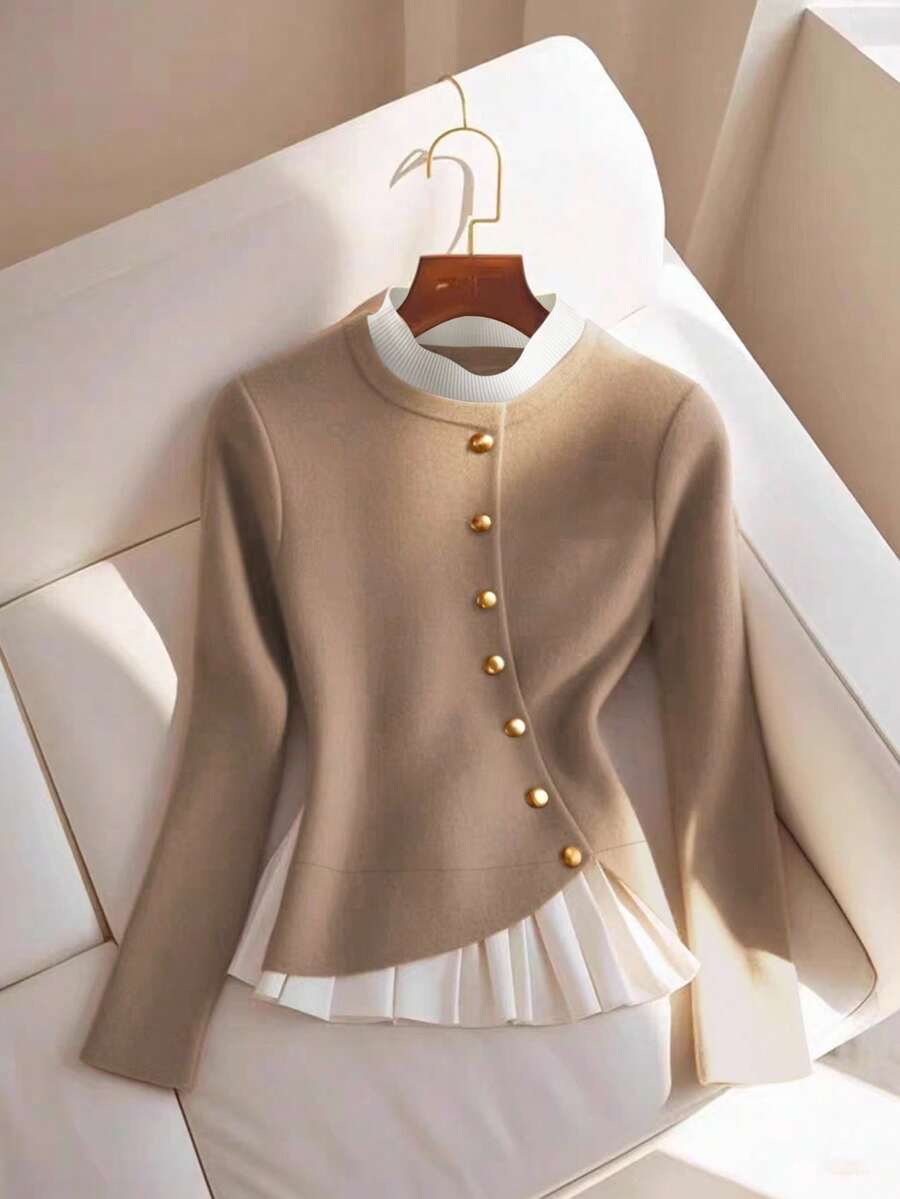 GlowEve 女士休闲金属纽扣长袖毛衣，秋冬款