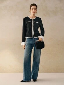 Cévolie 女士优雅通勤撞色花呢夹克