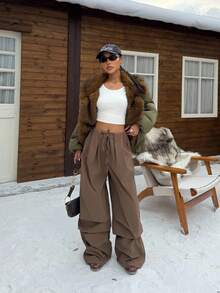 Muchica 绿色毛领女式休闲长袖棉服 - 軍綠色 - 查看 4