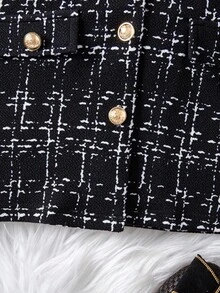 SHEIN Babygirl 优雅针织黑色格子连衣裙和汗衫套装 - 黑與白 - 查看 9