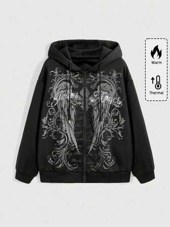 Fairycore Women's Vintage Winged Thorn Letter Print Rhinestones Decor All-Match Pullover Sweatshirt Graduation,Back To School Outfits,Graduation,Teacher Outfits For Women,Back To School