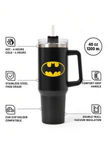 BATMAN X SHEIN 40oz Tumbler With Handle, Insulated Cup, Vacuum Insulated Water Bottle, Leak-Proof Lid And Straw, Stainless Steel Travel Mug, Car Mug - Black - View 3