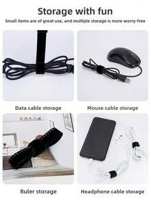 1m/3m/5m 充电线整理器、电缆扎带、魔术贴扎带、数据线收纳、自夹式双面卷绕器魔术贴扎带，适用于耳机/USB 线缆、电脑线缆扎带、桌面线缆背面整理器、线缆和电线管理，居家和办公室整理，圣诞节礼物赠送 - 黑色 - 查看 6