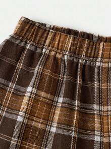 SHEIN Tween Girls Plaid Daily Wear Microfleece Football/Soccer Black And White Sportswear Wide Leg Pants Fall Winter - Multicolor - View 3